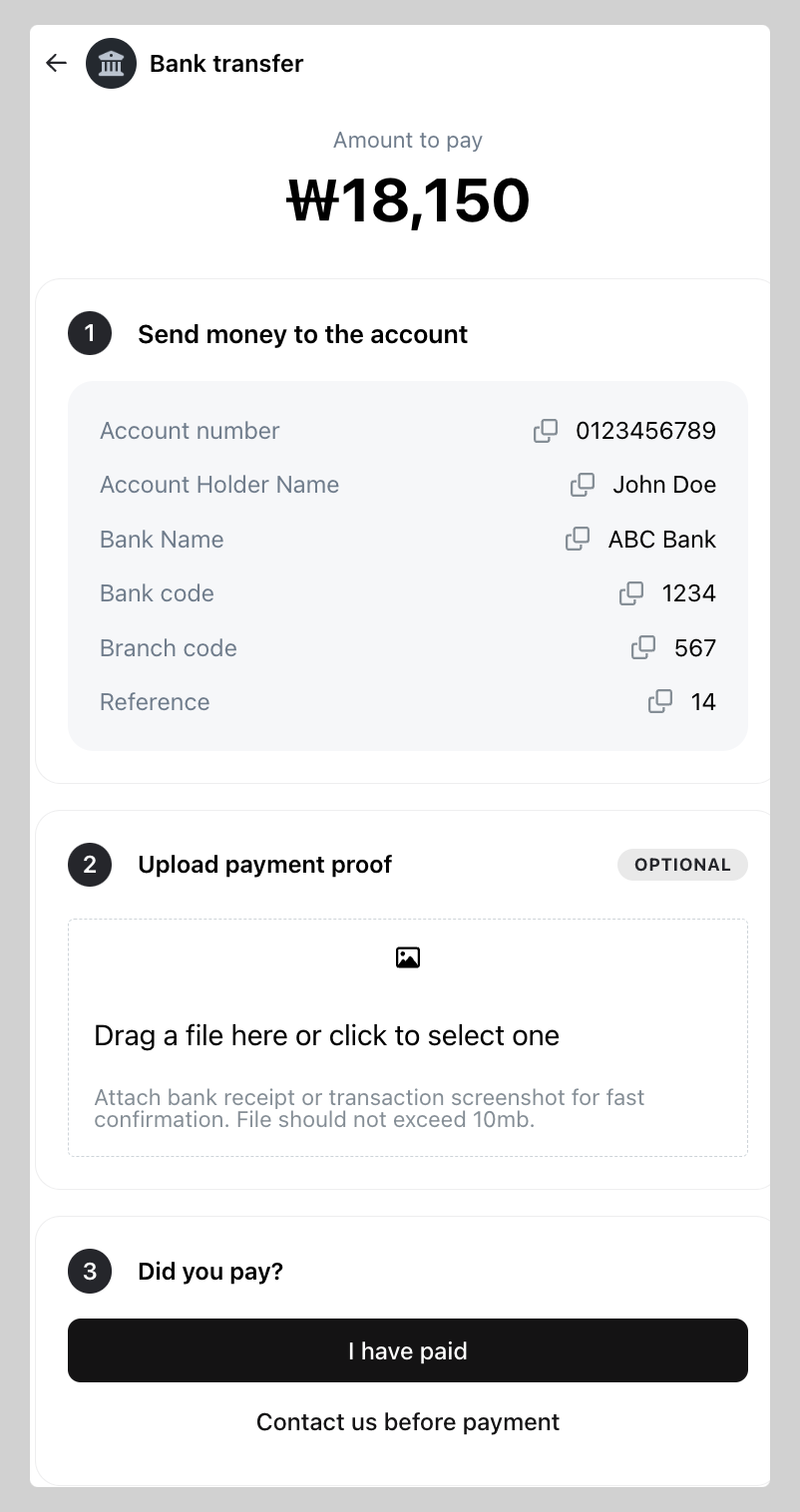 Payment detail page