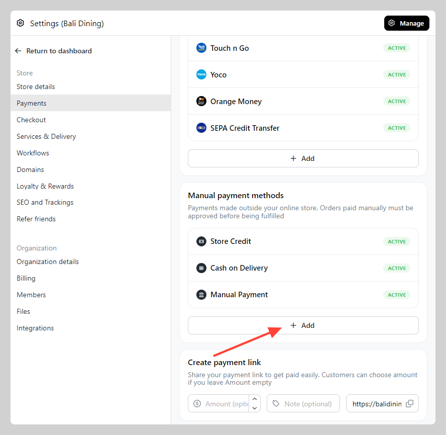 Store credit payment
