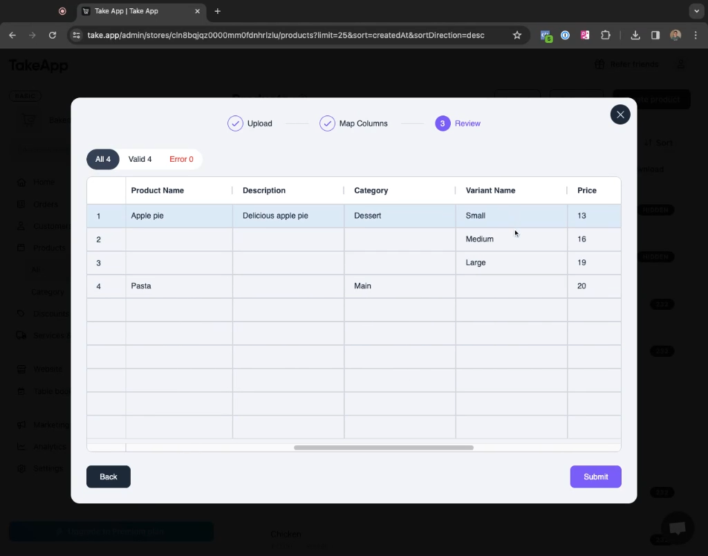 Bulk product upload with CSV file