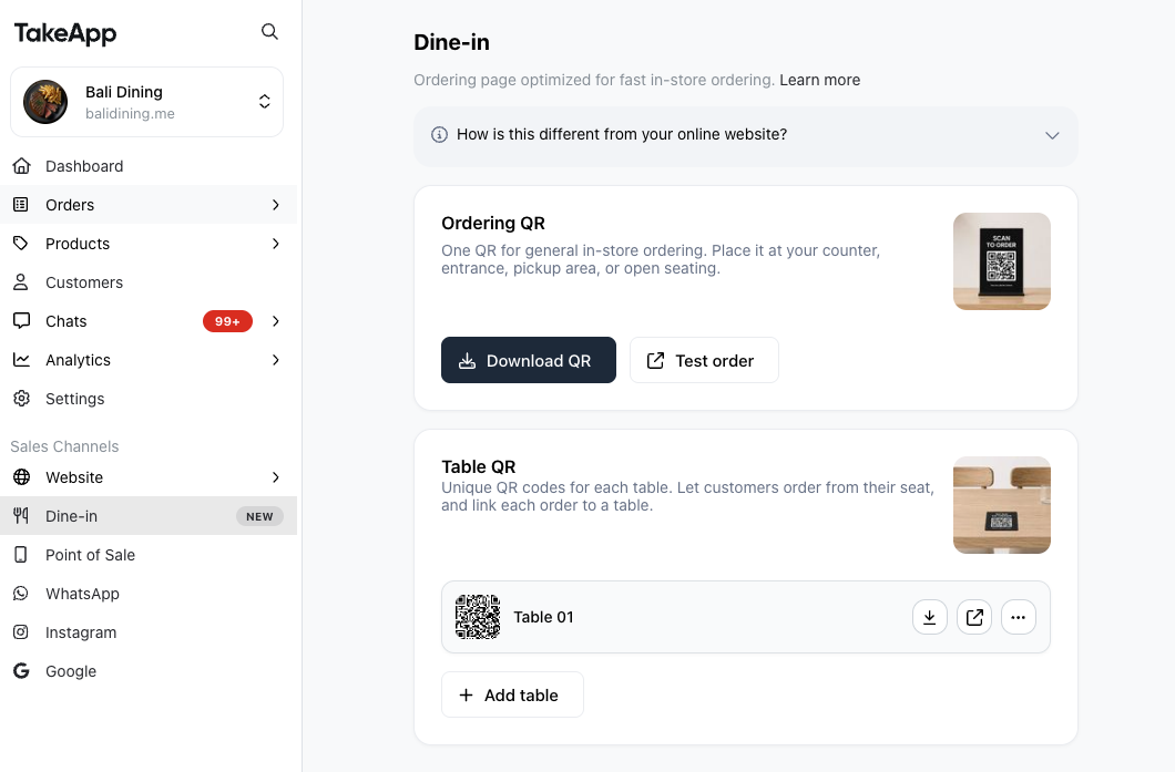 Table QR ordering