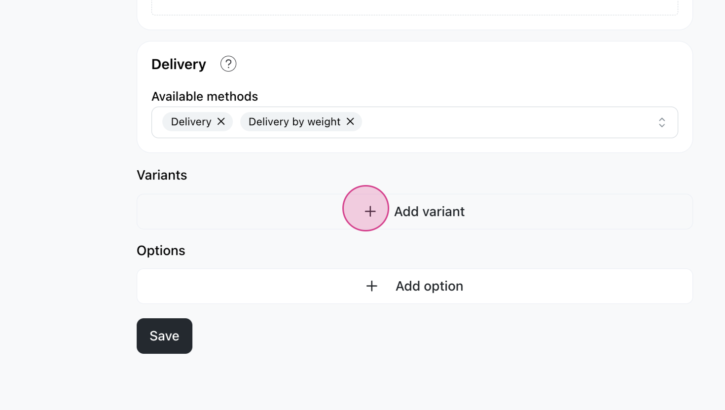Add product variant and options