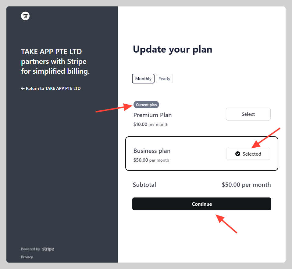 Upgrading subscription plan
