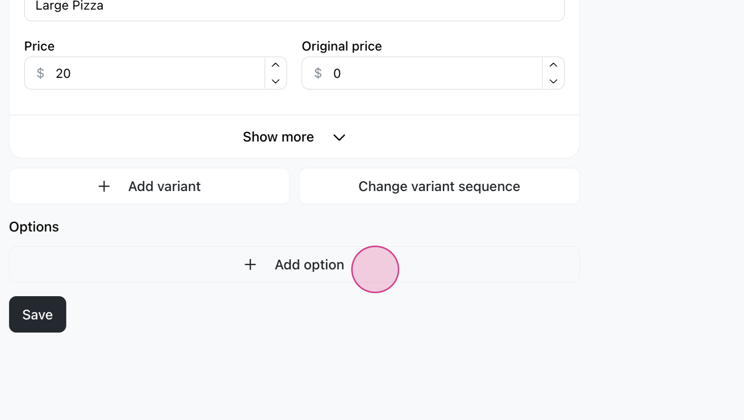 Add product variant and options