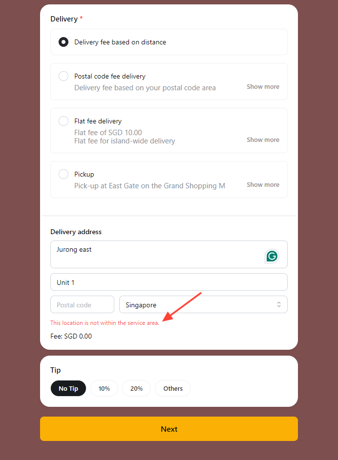 Limit delivery distance radius