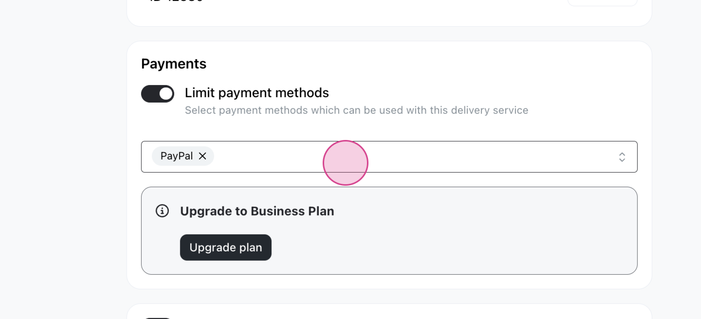 Limit Payment Methods for Delivery Type