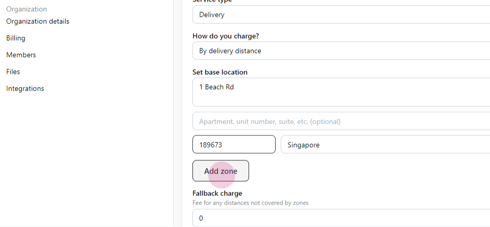 Delivery fee by distance