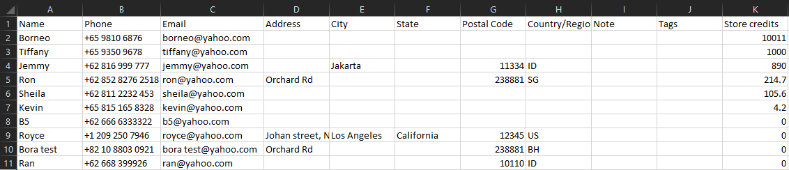 Exported file of customer data