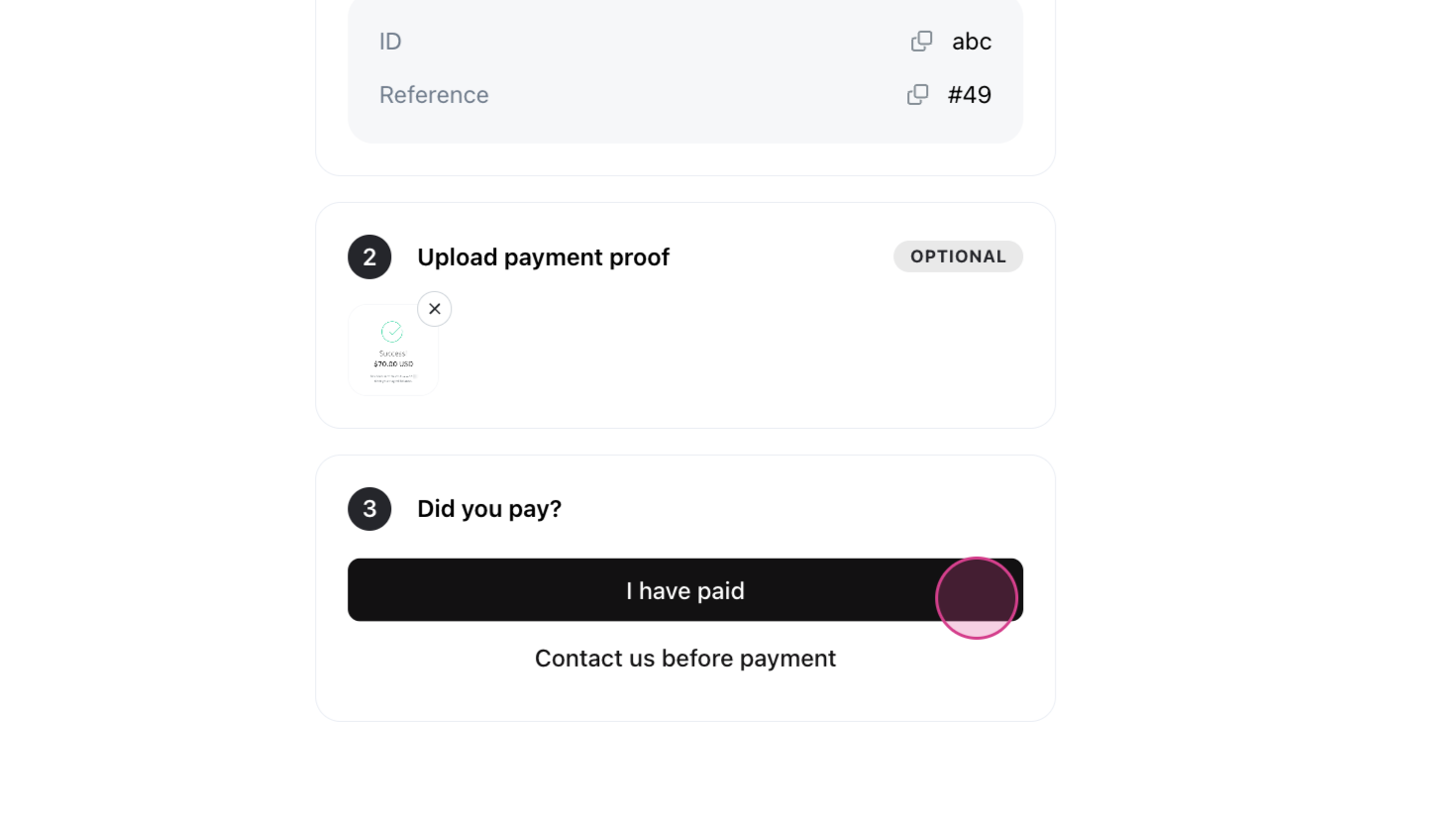 Payment proof upload