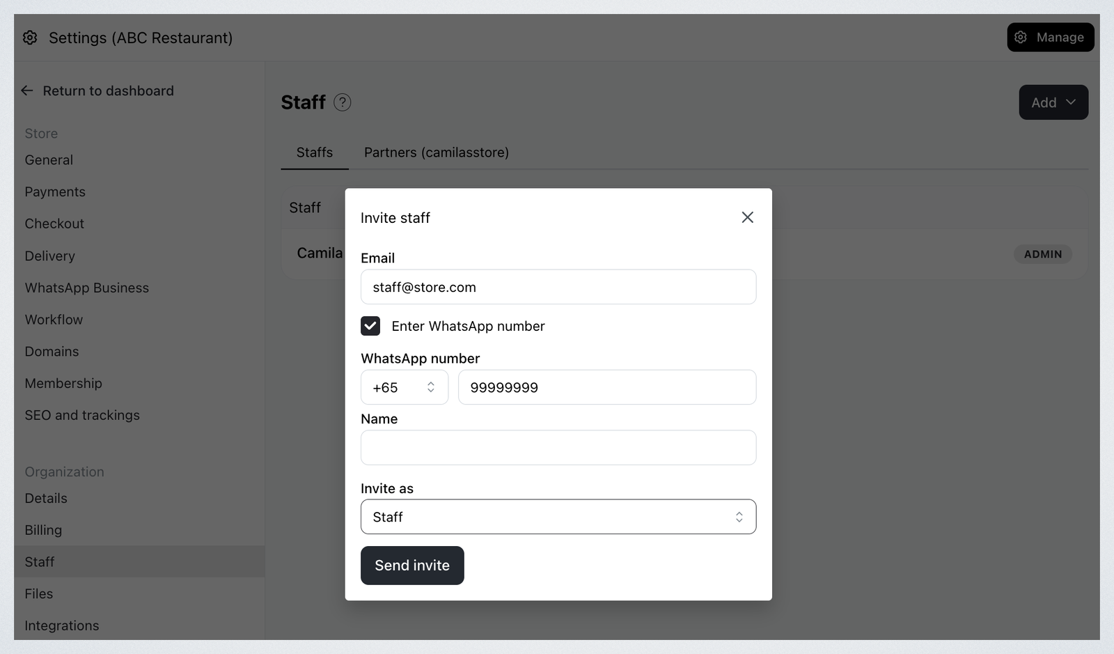 Invite staff