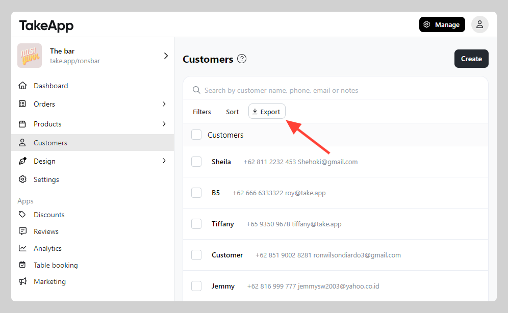 Customer export