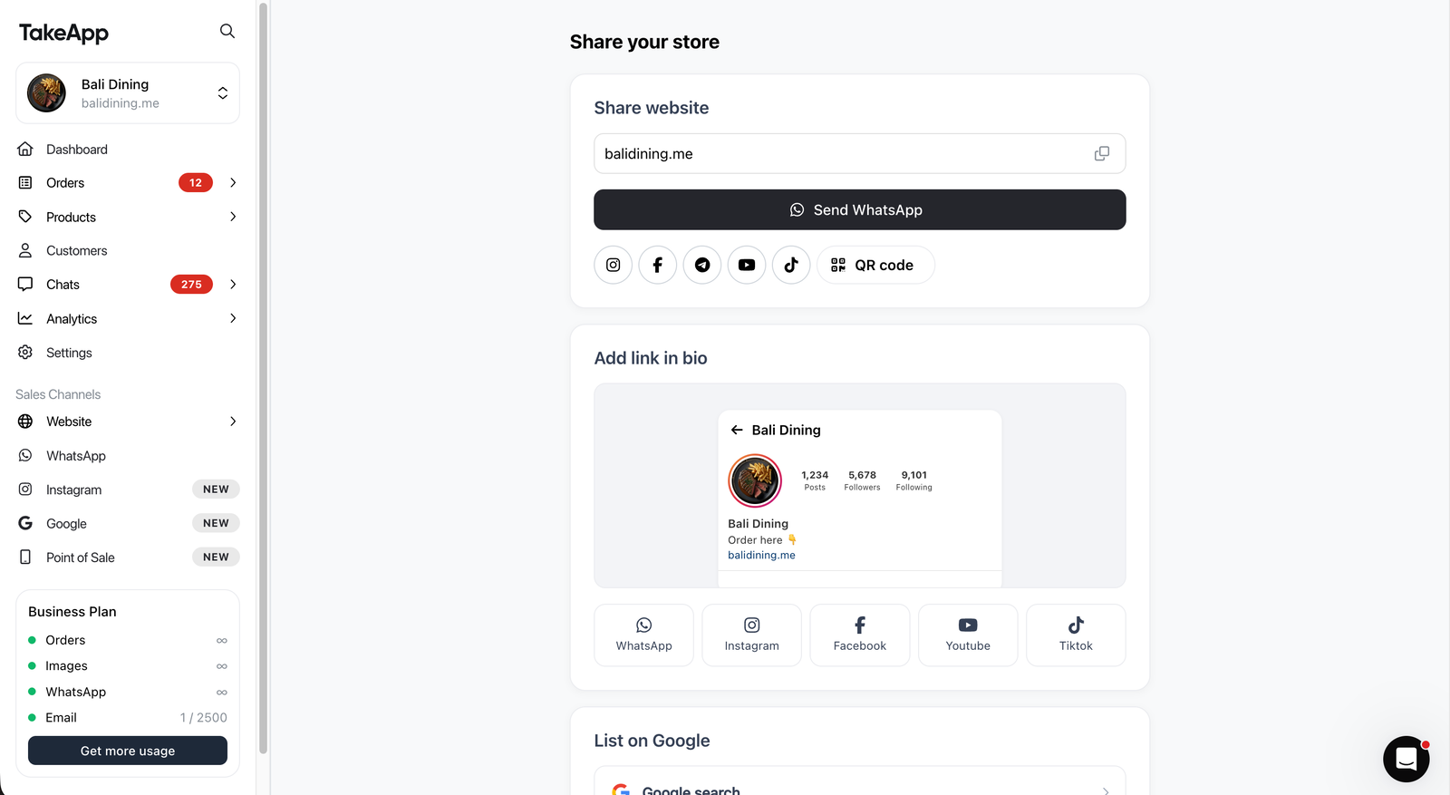 Launch and market your store with the Share tools
