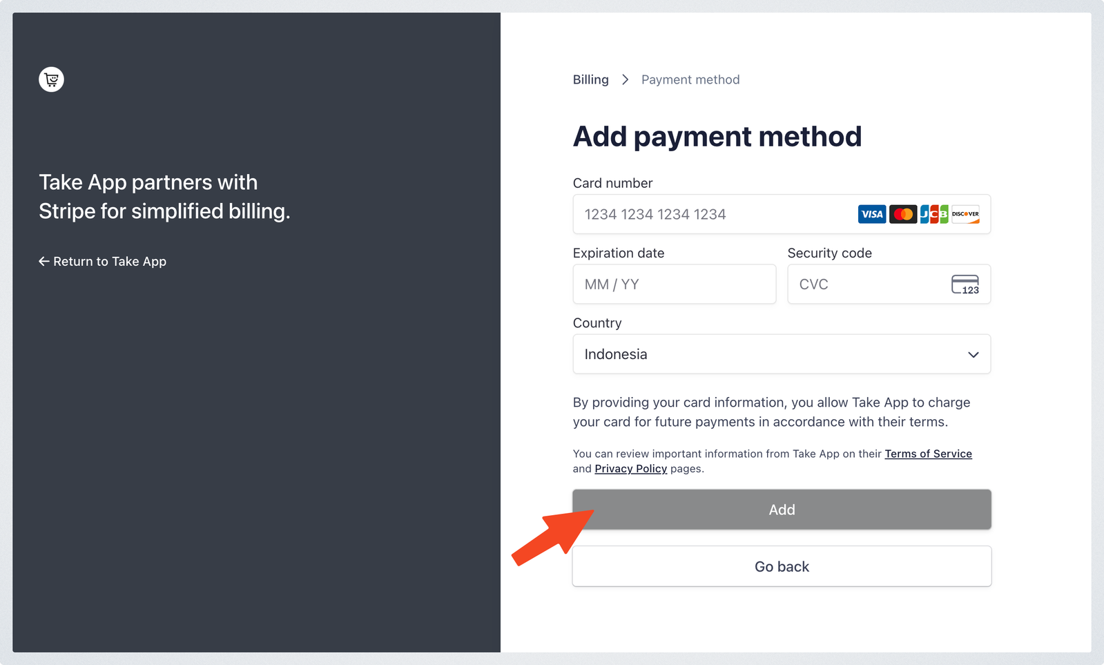 Change payment method for subscription