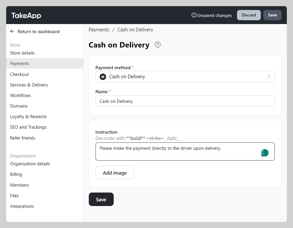 Cash on Delivery payment