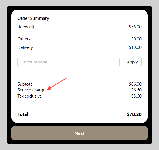 Adding service charge