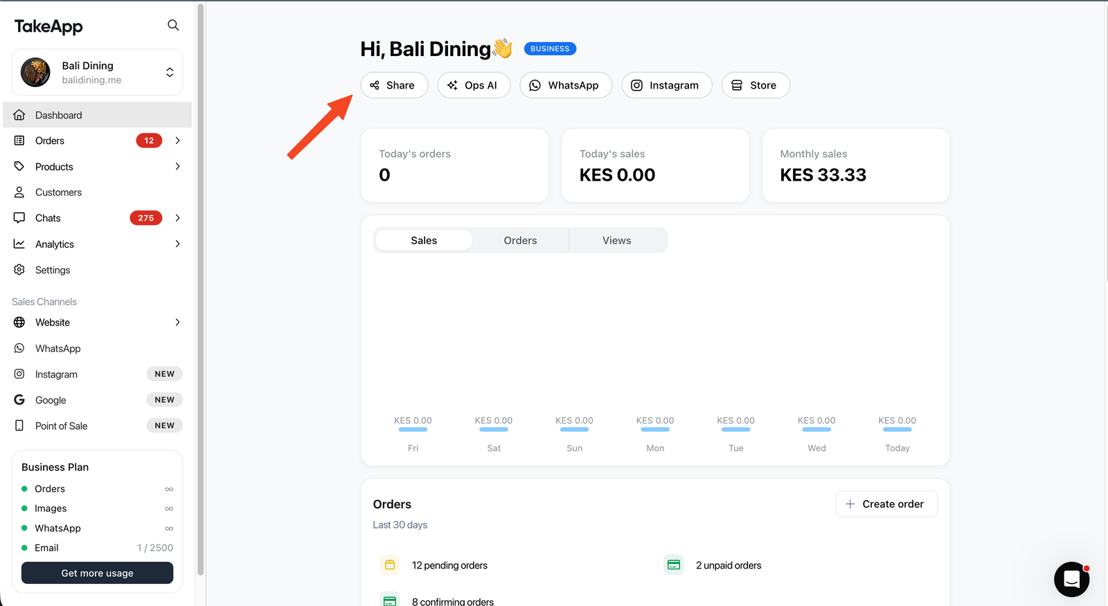 Launch and market your store with the Share tools