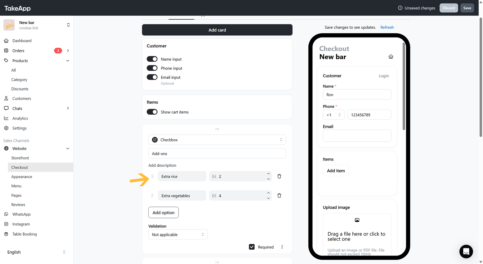 Add a checkbox field on Checkout page