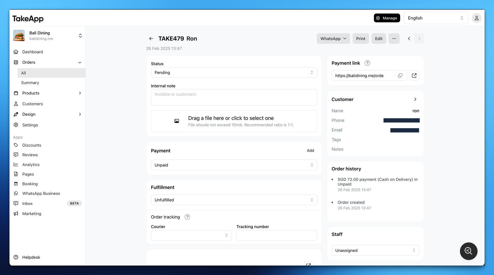Manage orders in order detail page