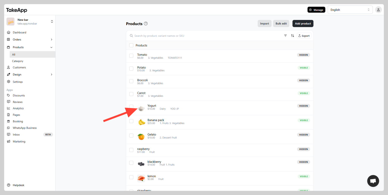 Available delivery methods by product