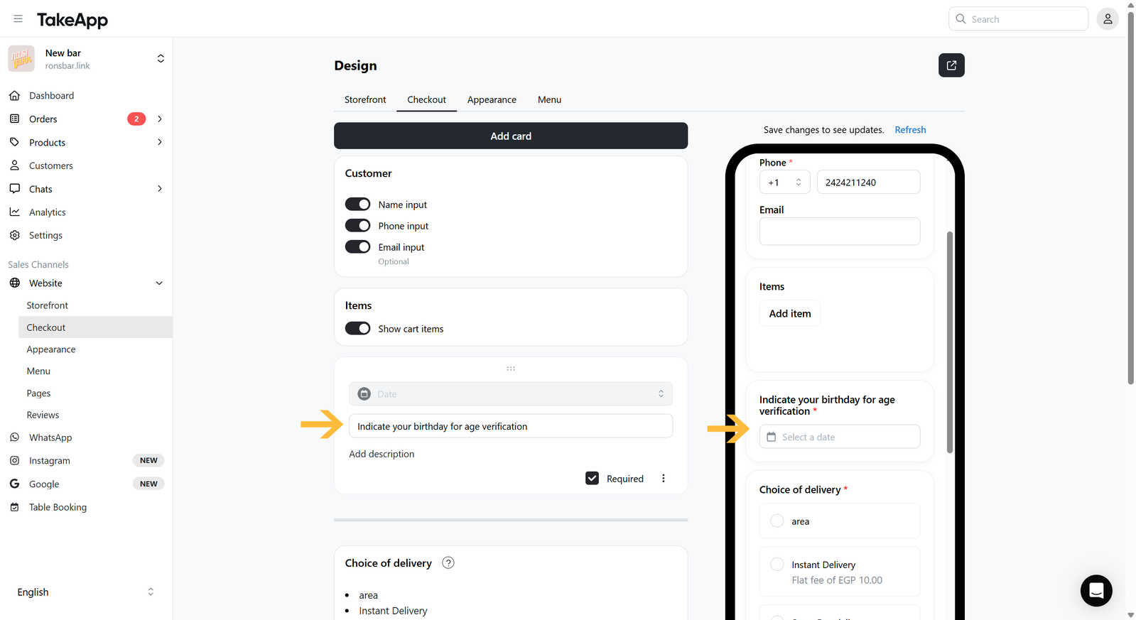 Add a date picker to the Checkout page