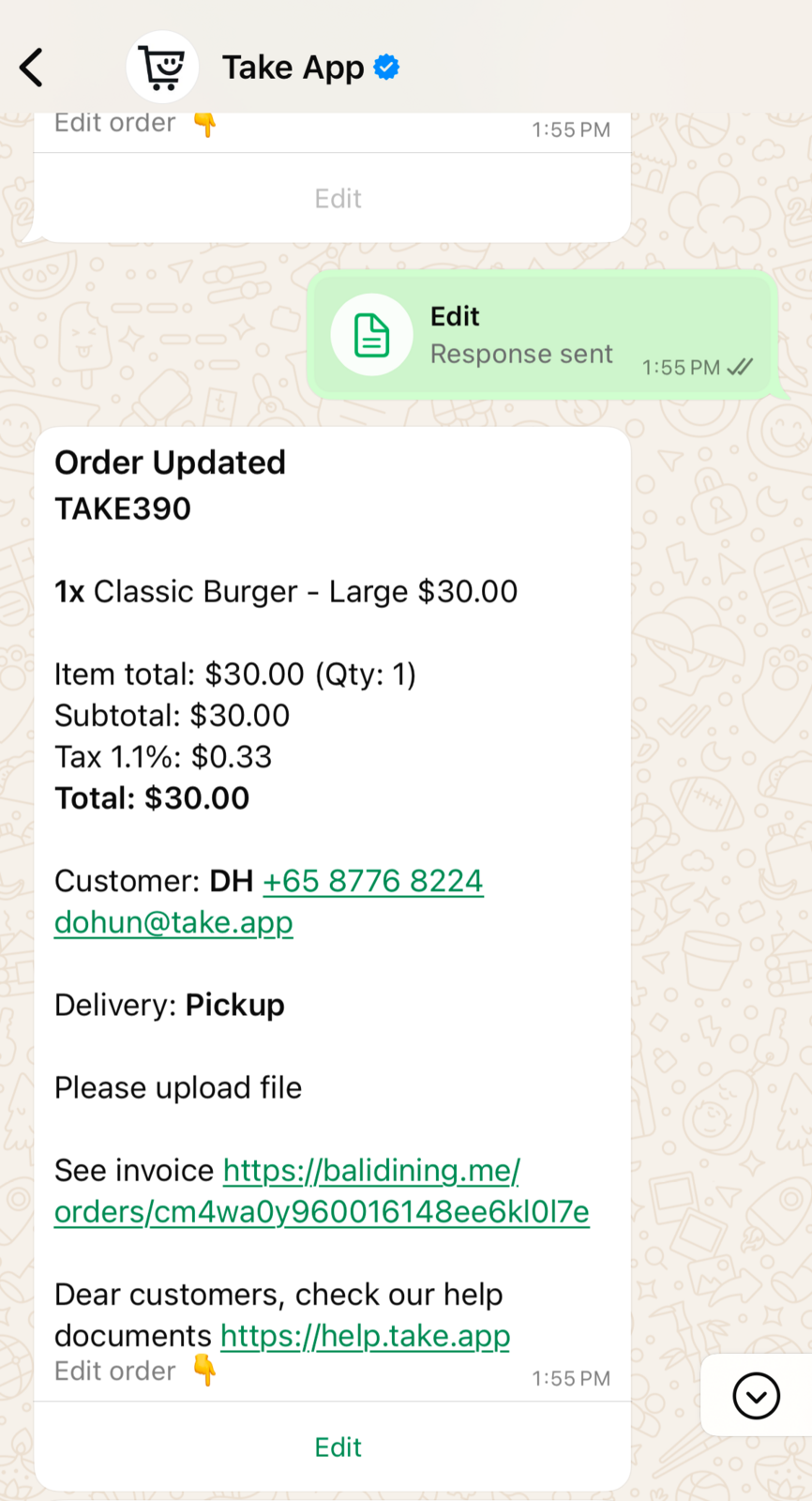 Order notification to staff workflow