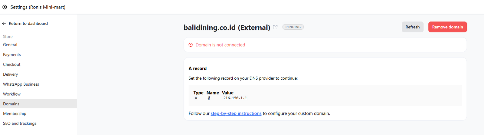 Custom Domain - Existing domain