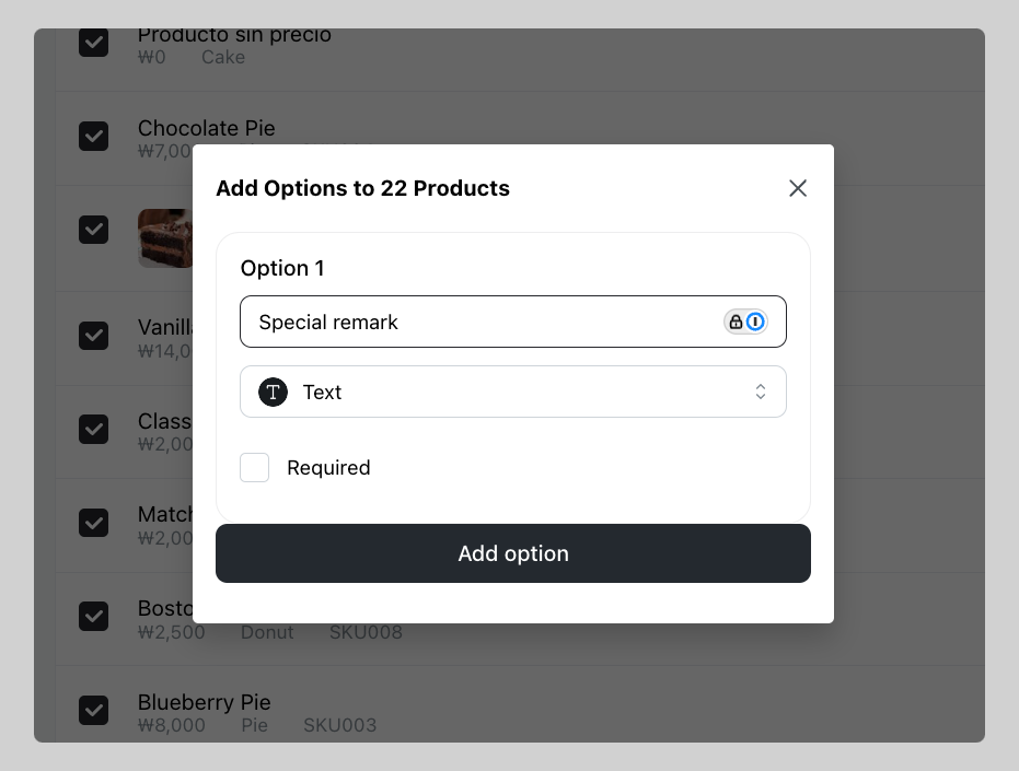 Bulk add for product option