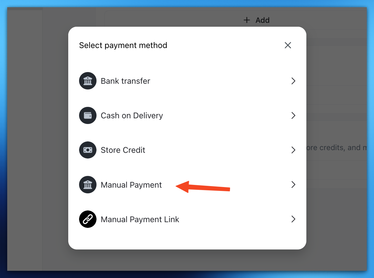 Manual payment method