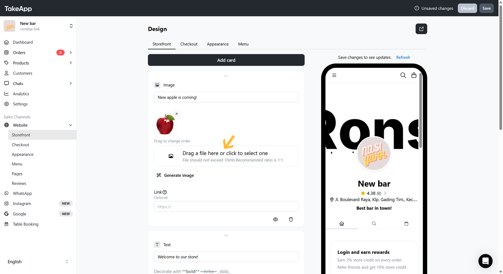 Add an Image card to the Storefront