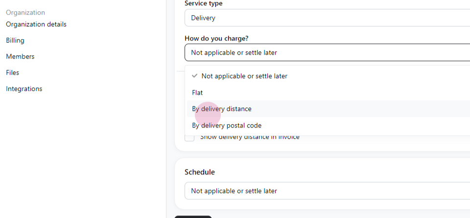 Delivery fee by distance