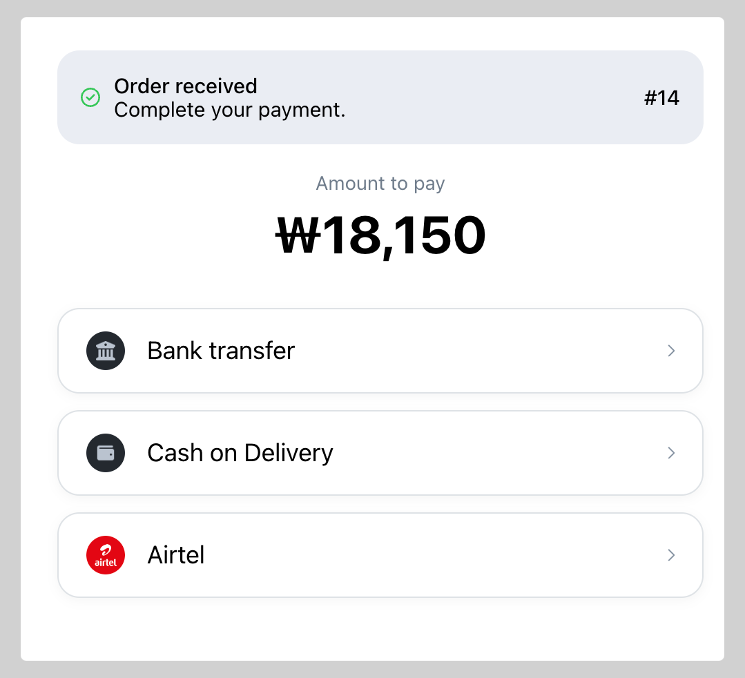 Payment method choice page