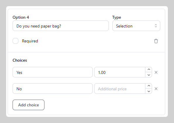 Products options