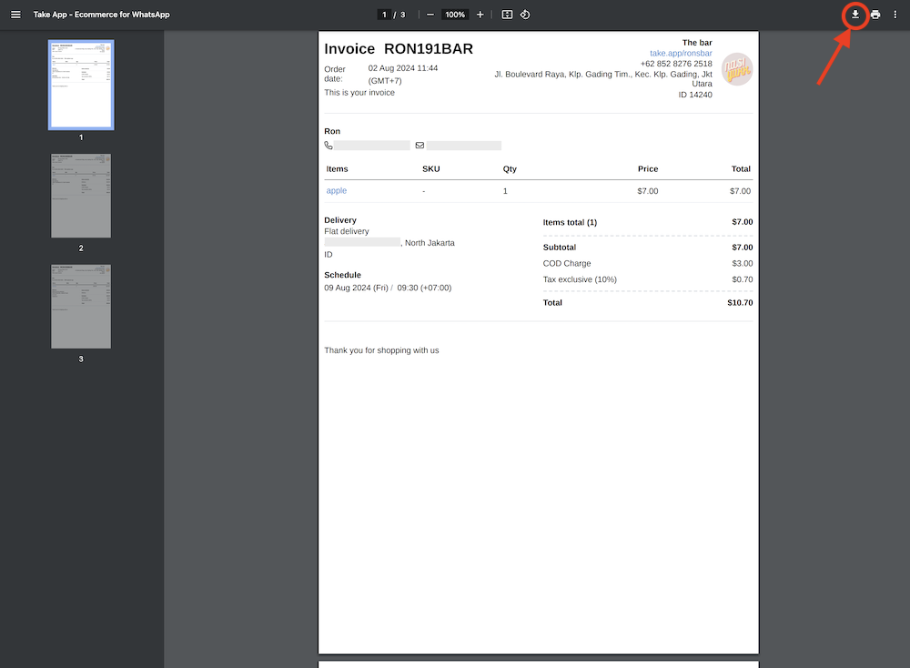 Download orders as PDF files