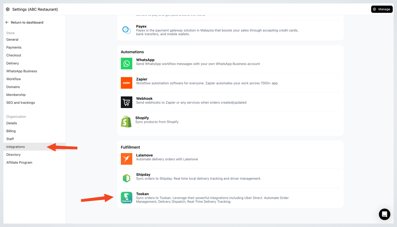 Tookan Delivery Integration