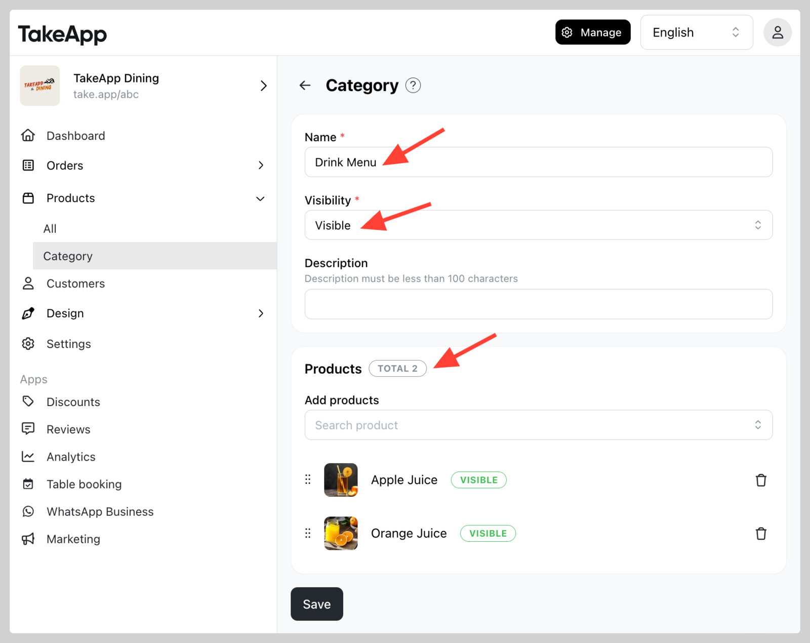 Add or modify product category