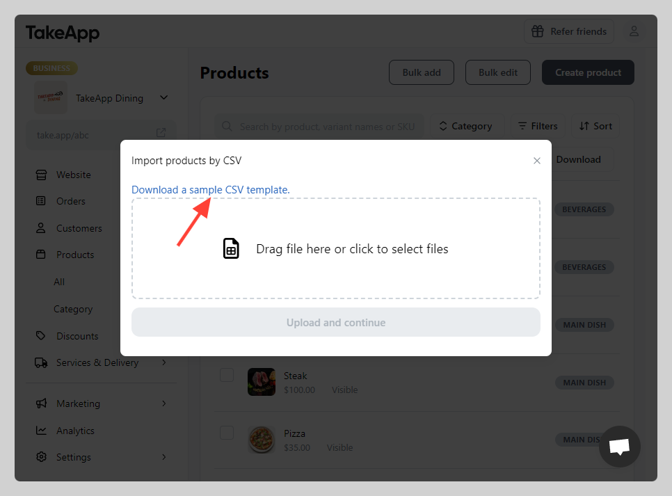 Products bulk upload