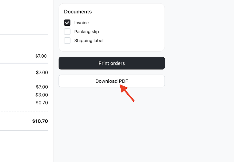 Download orders as PDF files