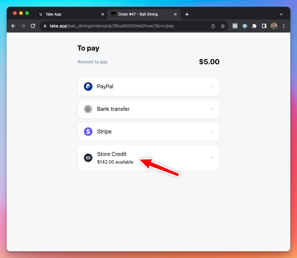 Store credit payment
