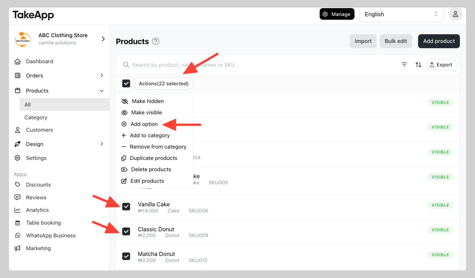 Bulk add for product option