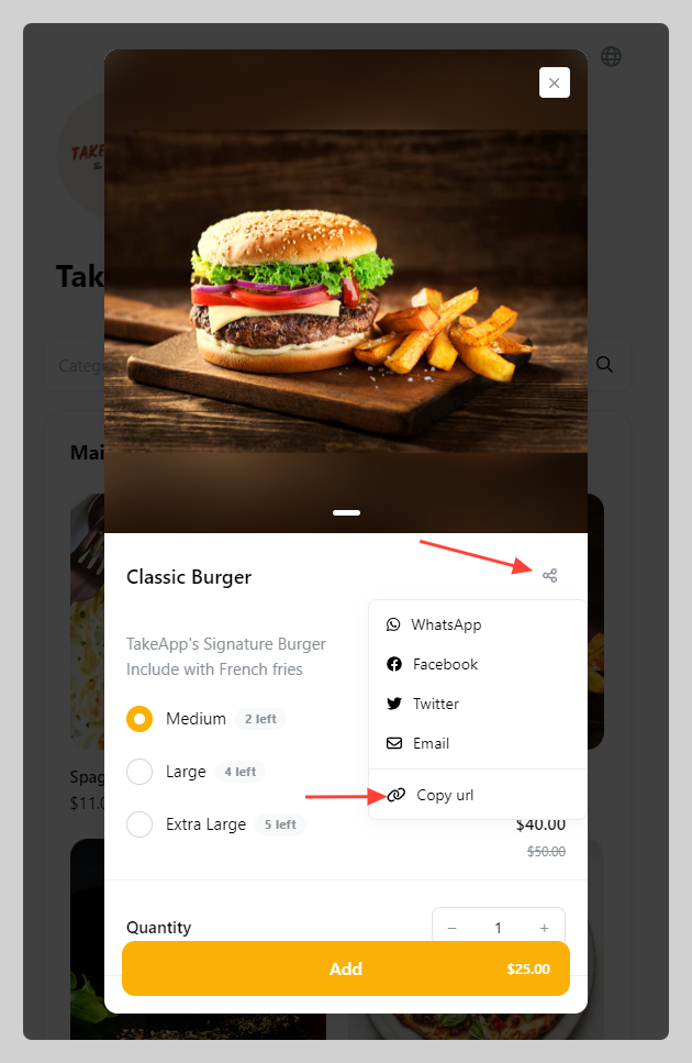 Sharing products link