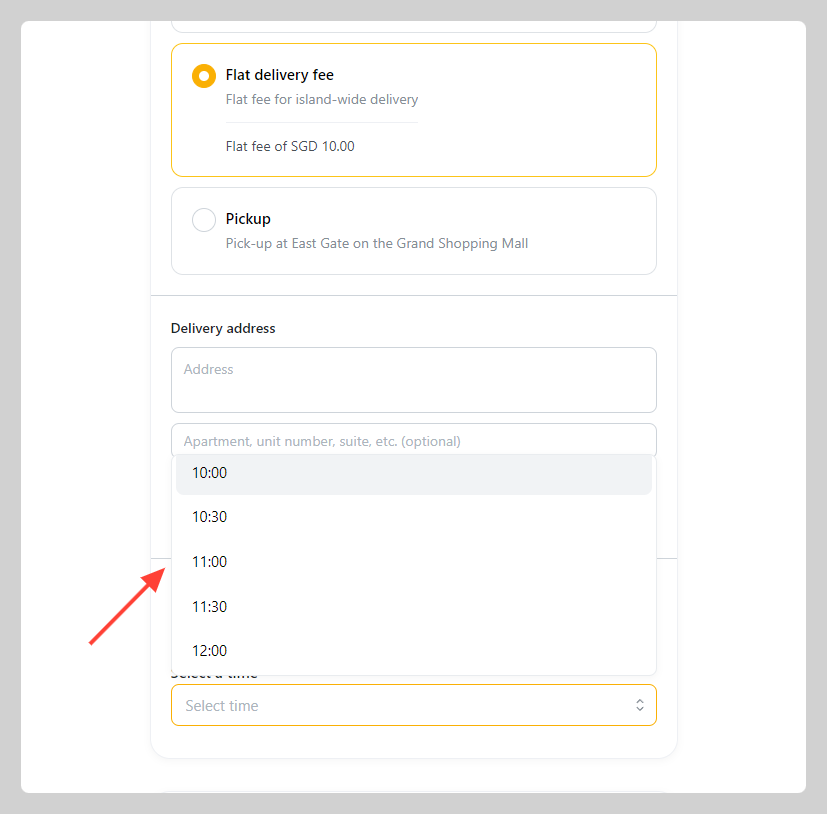 Time picker on checkout page