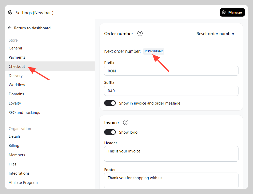 Rename order number