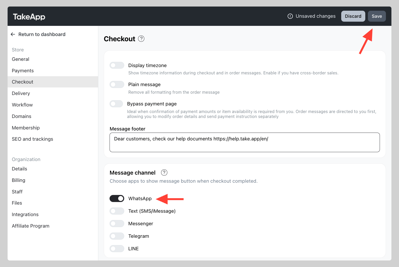 Disabling WhatsApp order message