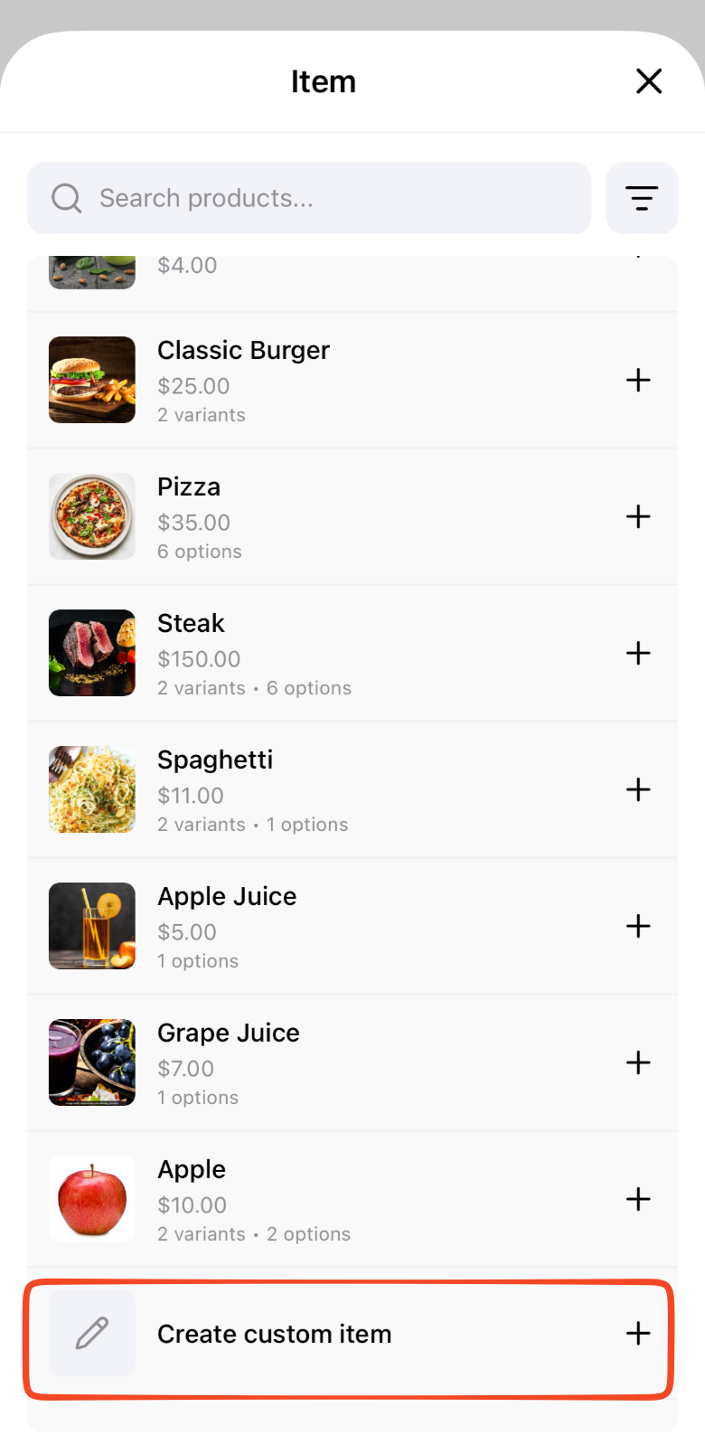 Add custom items in Mobile POS App