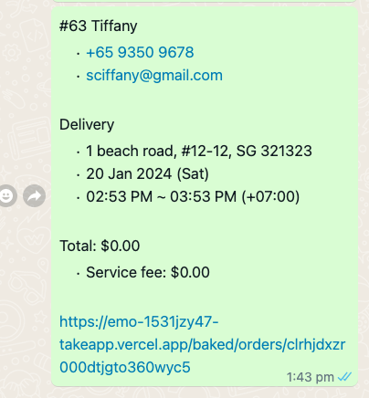 Sample Order Message Summary