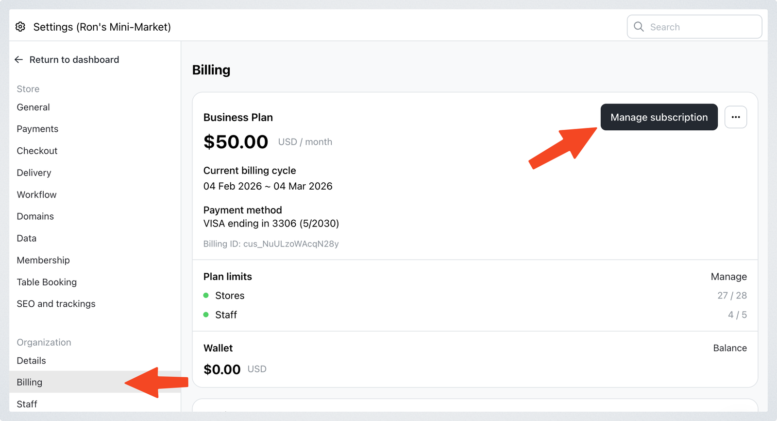 Upgrading subscription plan
