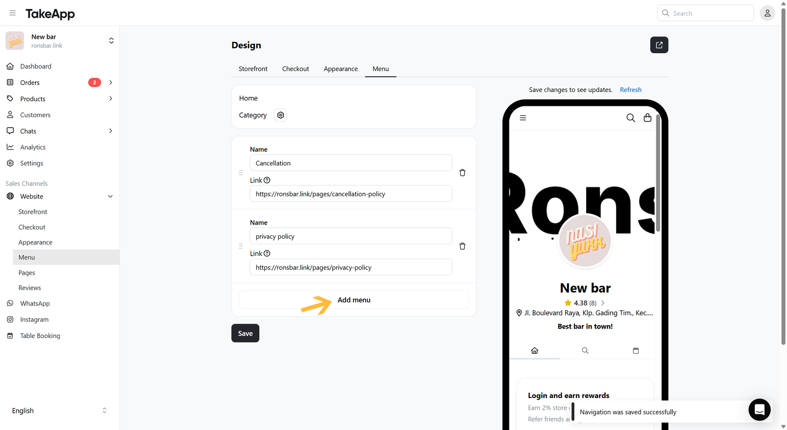 Add custom menu