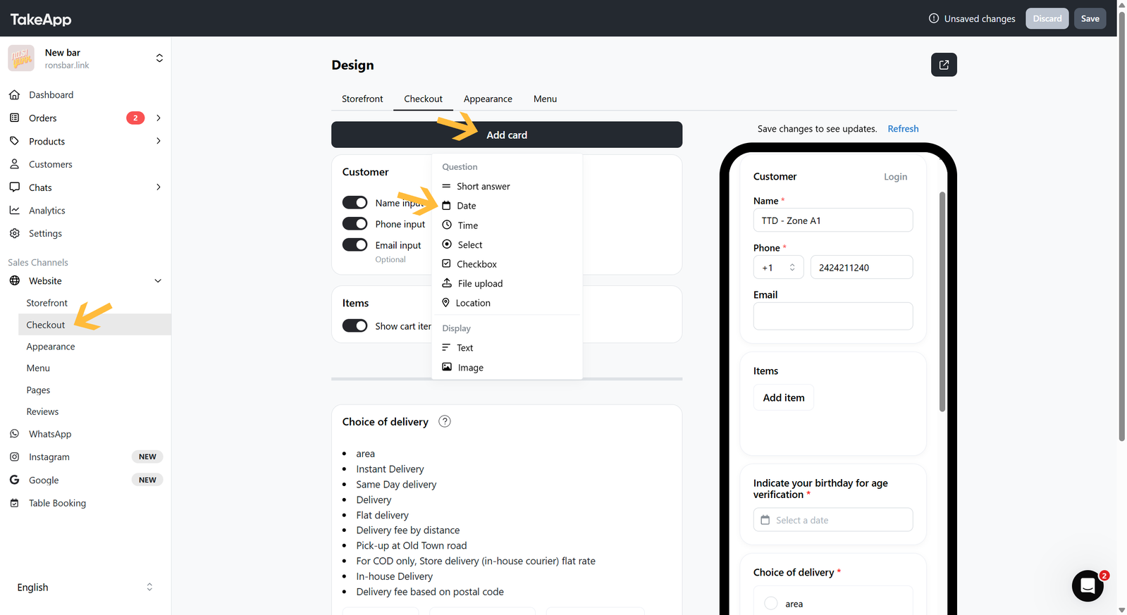 Add a date picker to the Checkout page