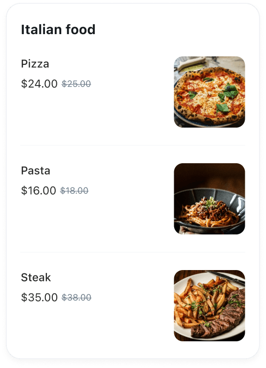 Restaurant menu catalog