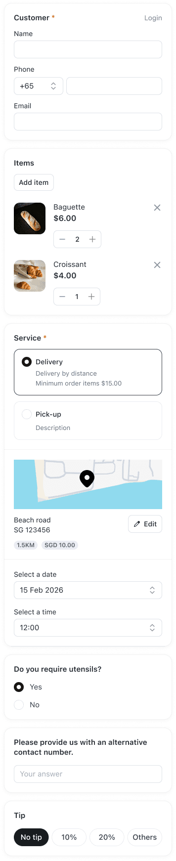 Chat checkout form for reviewing an order