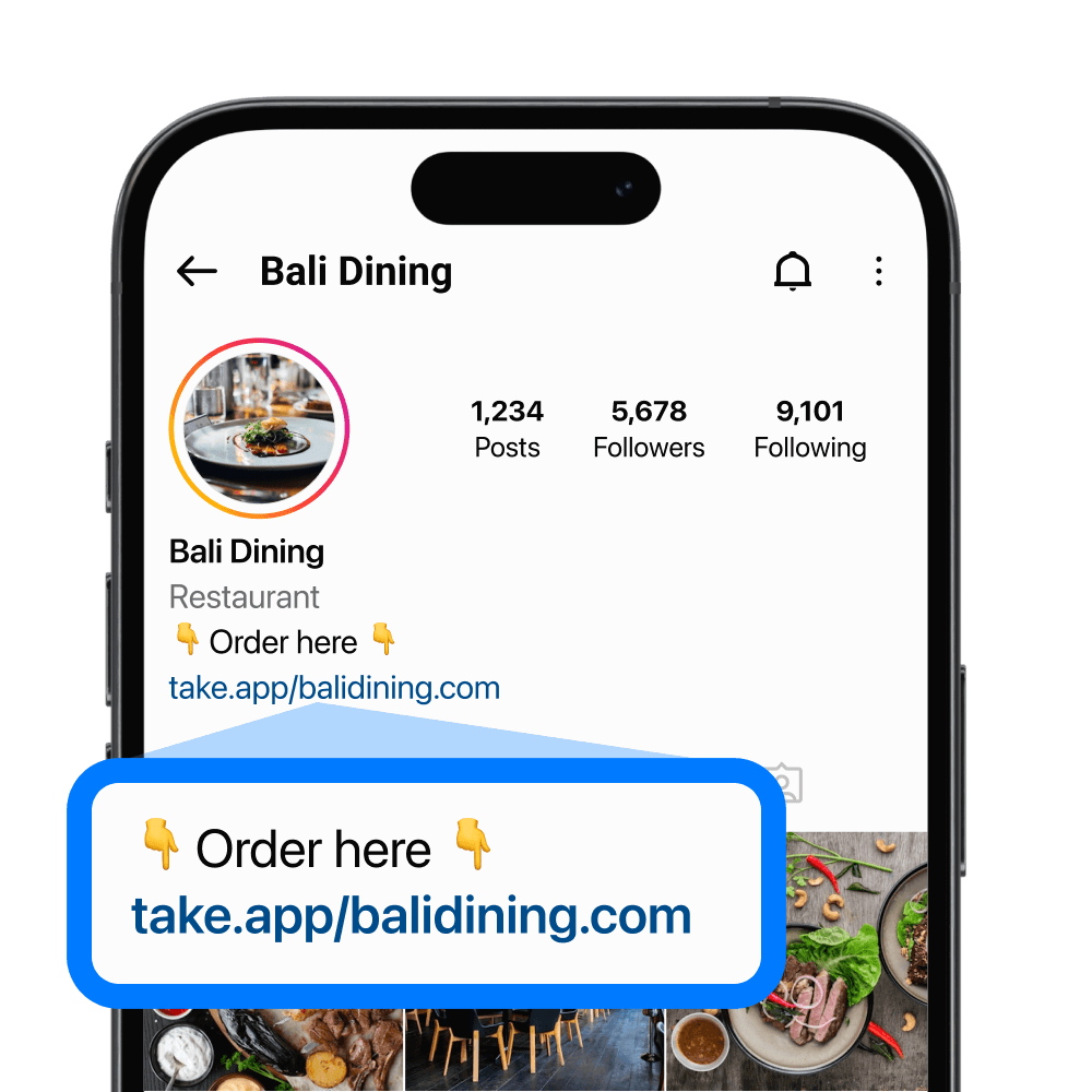 Instagram profile linking to a Take App store